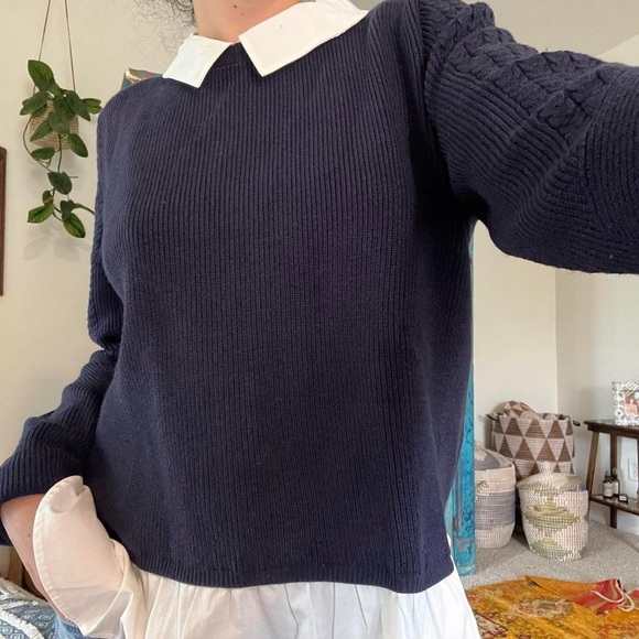 Lea Serein Shanaya sweater shirt navy blue white top - Picture 2 of 3